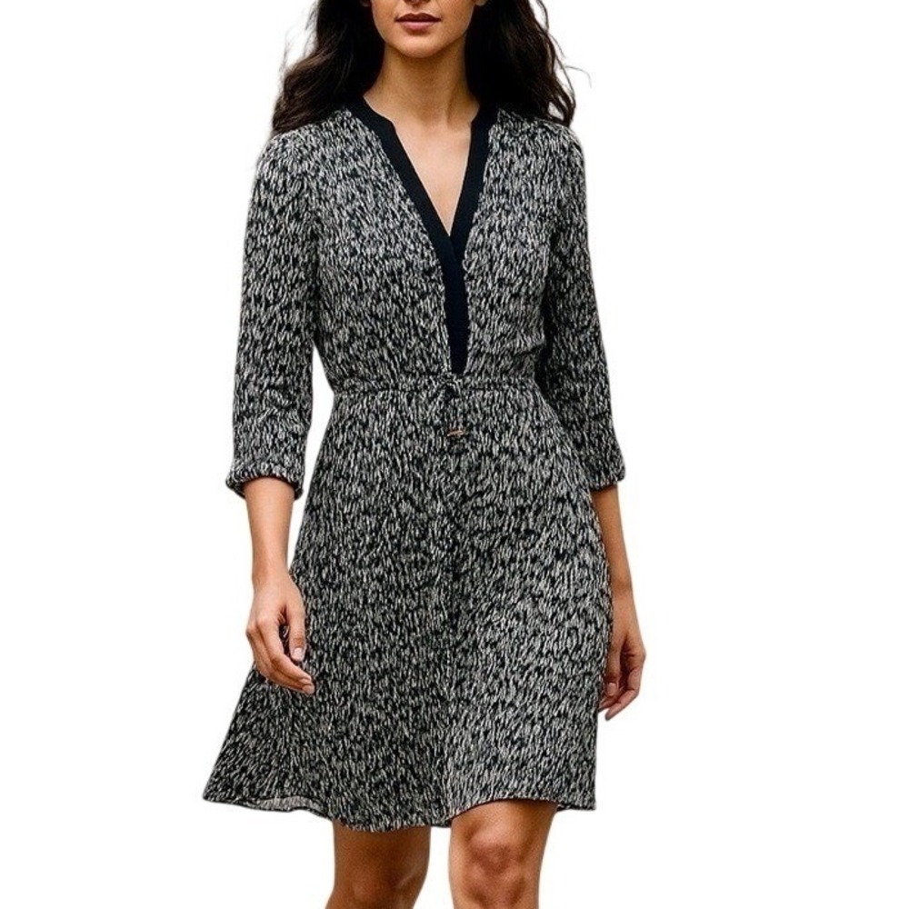 H&M Black & White Front Draw String V-Neck Dress
